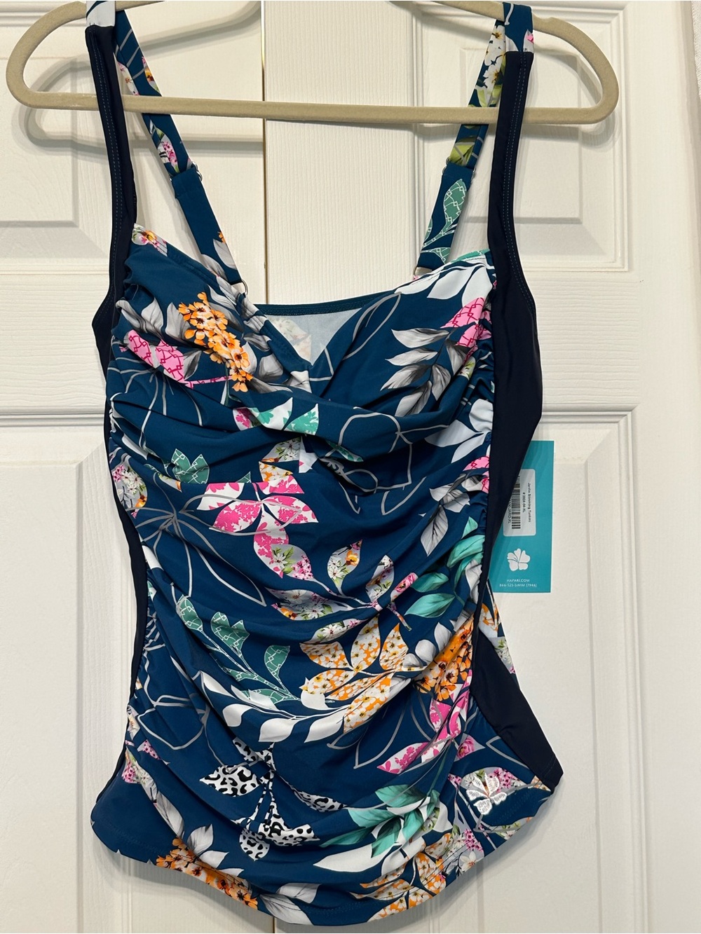 Hapari Jardin Slimming Tankini Navy with Teal & Yellow Floral Panel